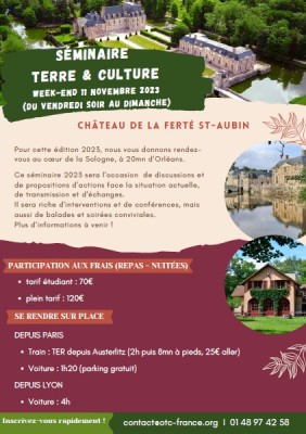 Séminaire Terre et Culture du 10 au 12 novembre 2023